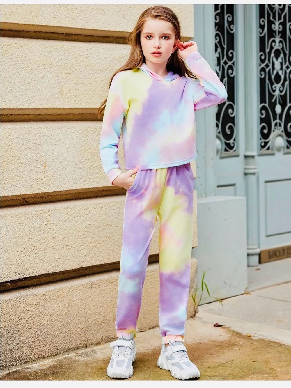 Fly Pigs Girl’s Pastel Tie-Dyed Hoodie & Jogger Set - Youth Size 11-12
